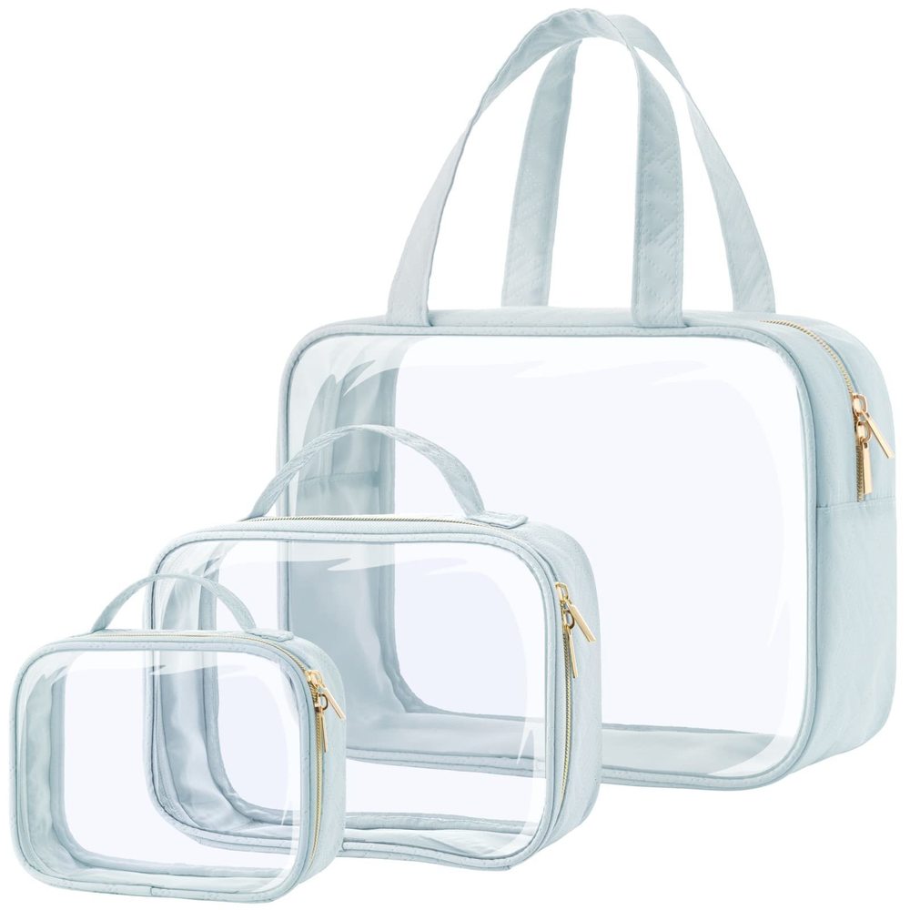 Clear Toiletry Bags - 3 Pack Makeup Bags With Handle, Large Opening,🤍